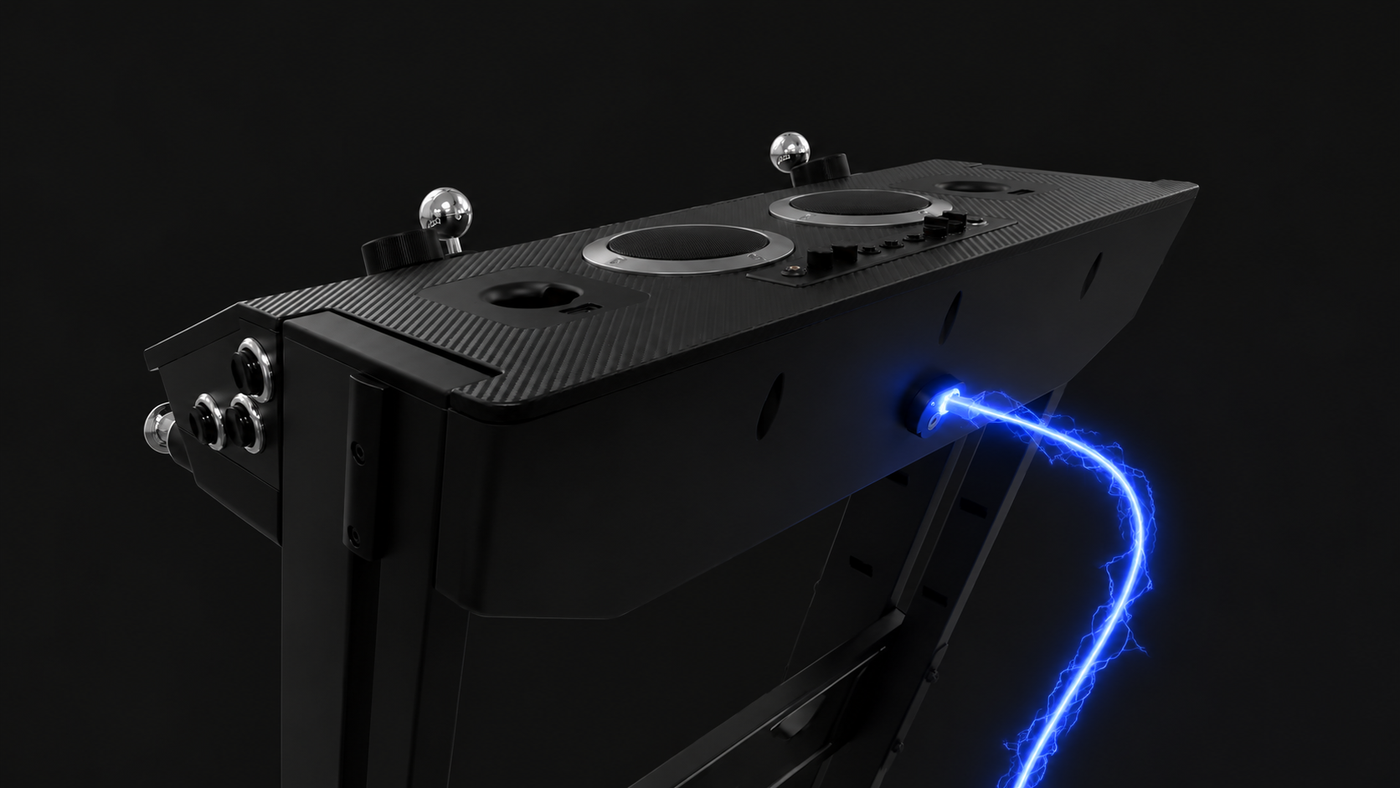 One cable to the headset — controls, sound and charging