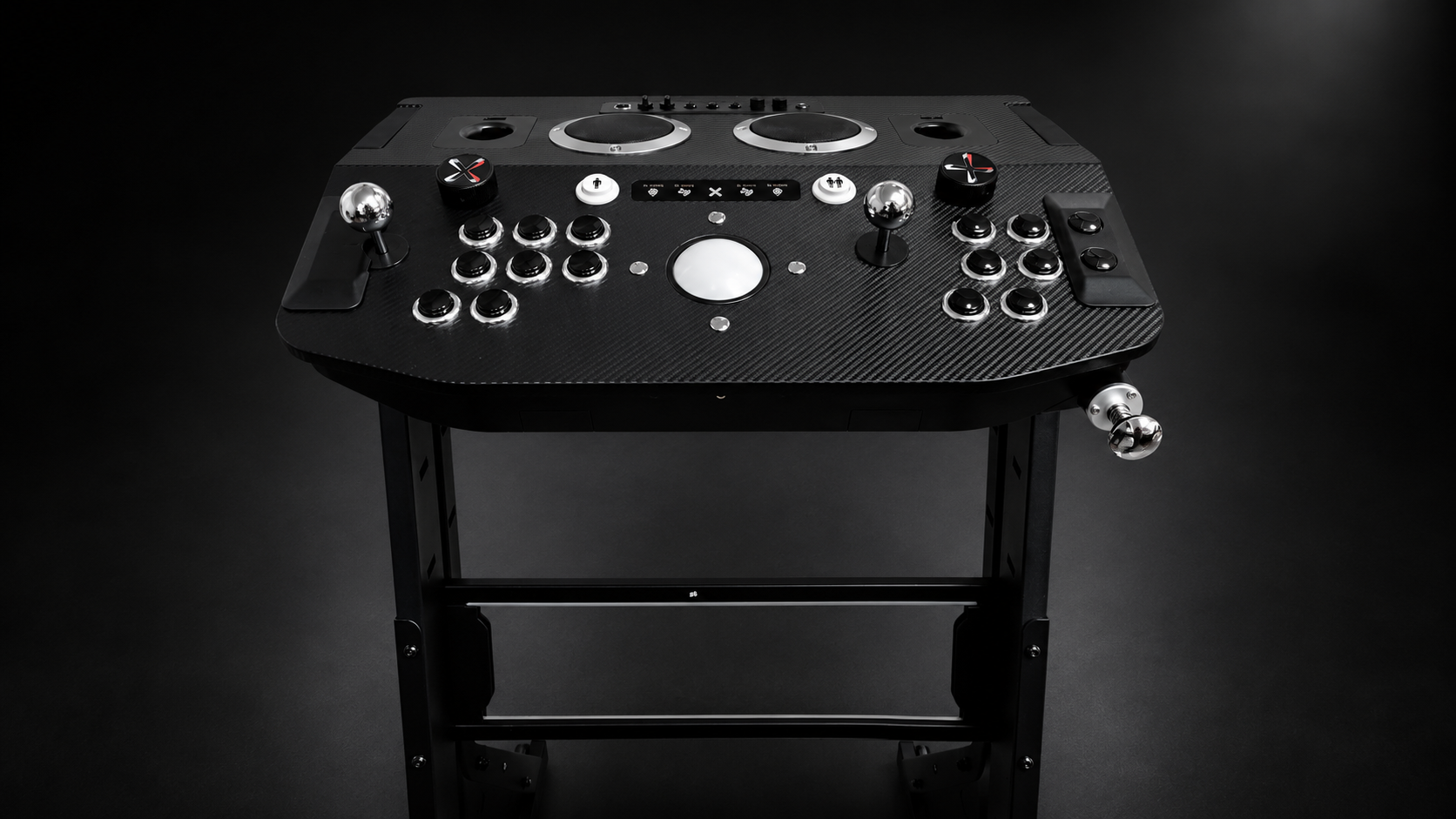 Arcade2TV-XR MAX arcade controller straight-on front view on its matching pedestal