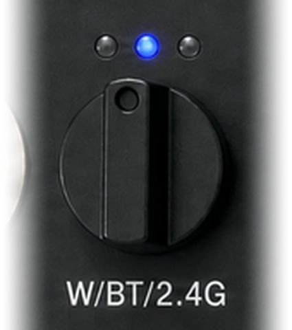 The W/BT/2.4G selector knob with its three position LEDs
