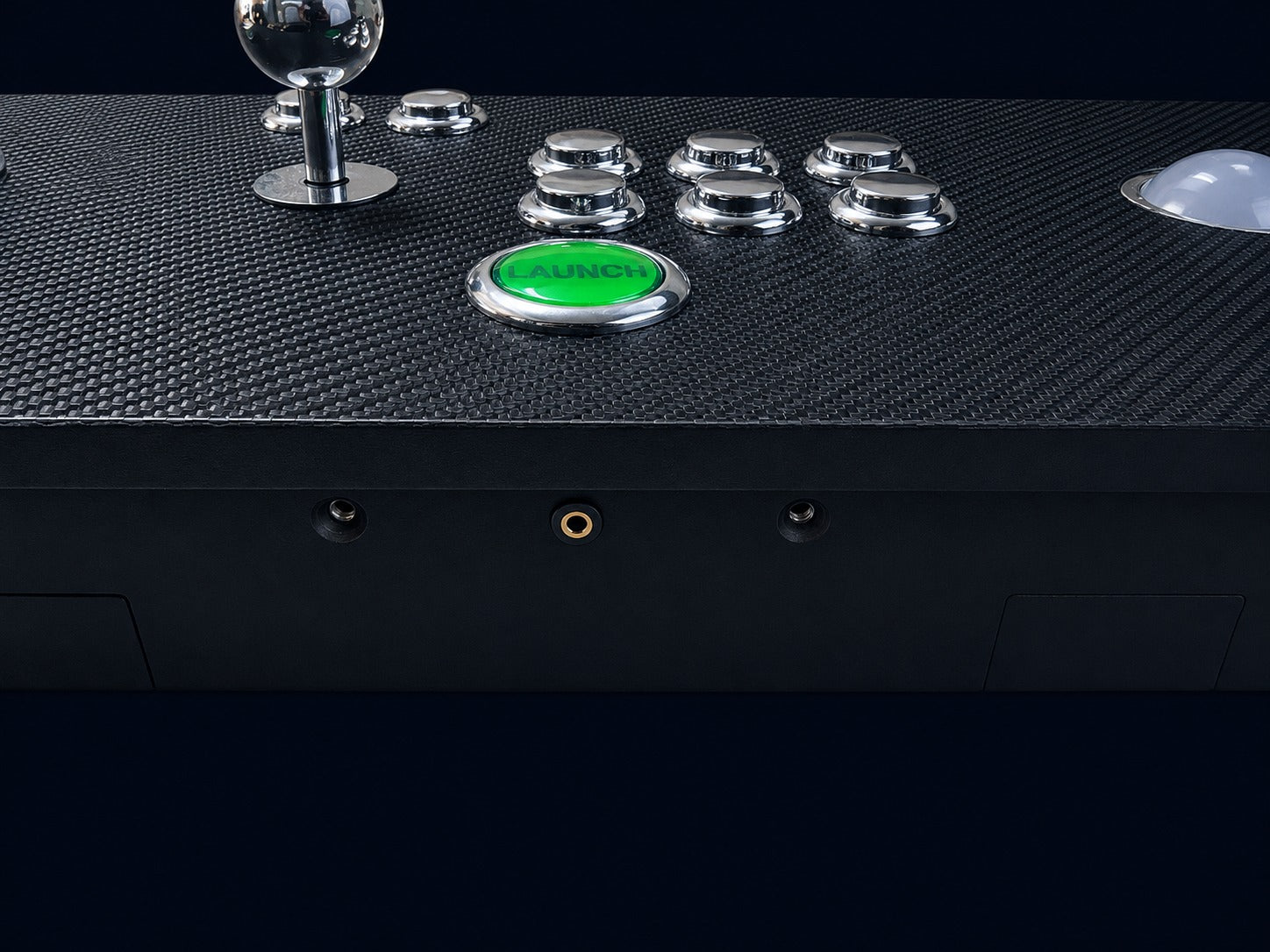 The real front headphone jack directly below the green launch button